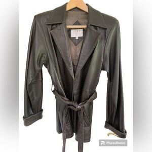 Chocolate Brown Leather Car Coat Saks Fifth Ave Sz S